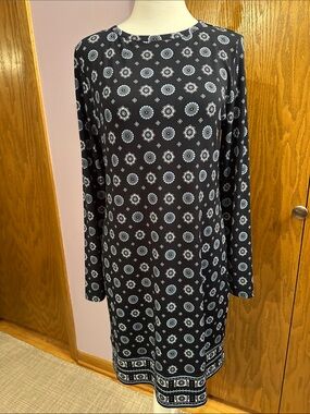 Michael Kors Long Sleeve Blue Printed Shift Dress size medium.